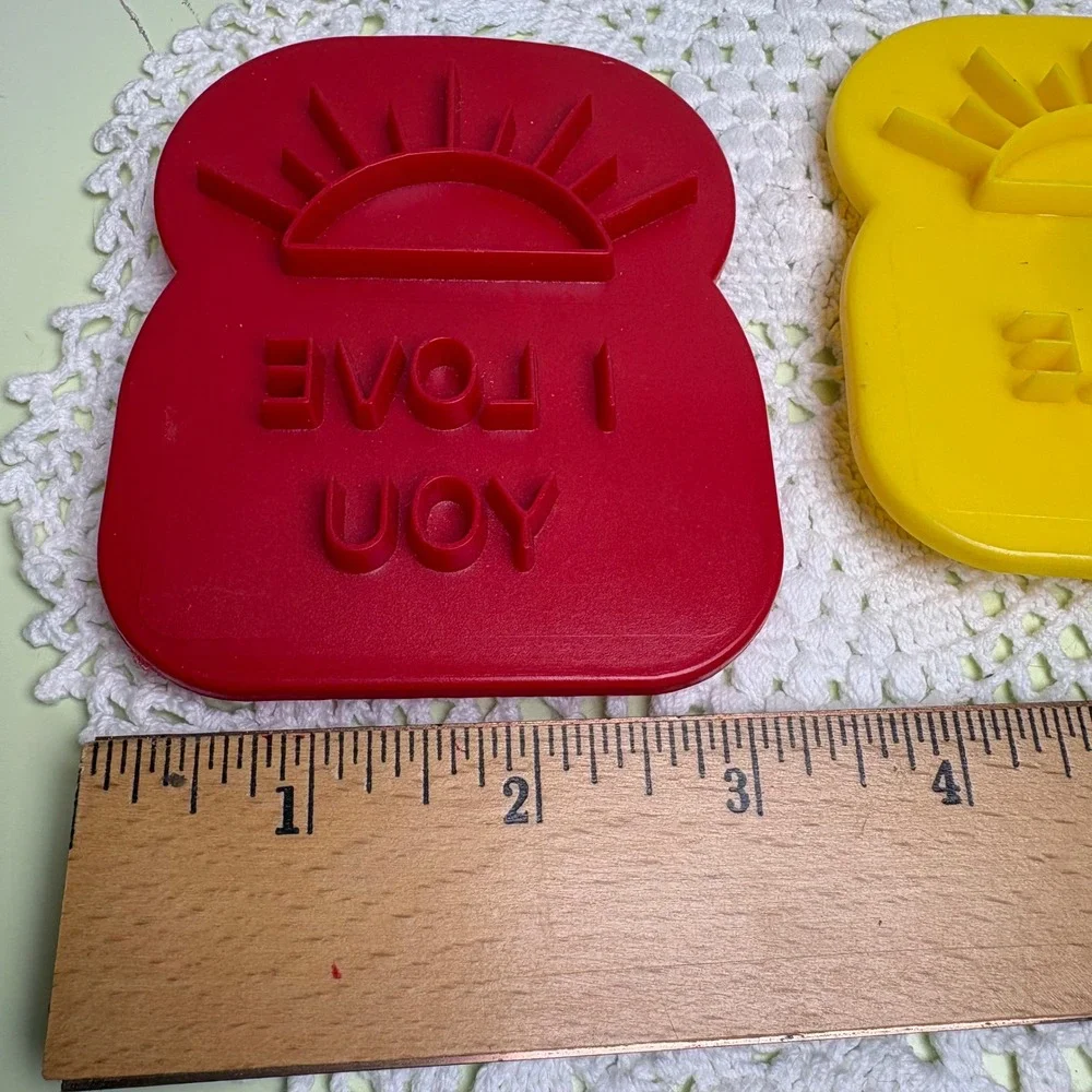 Vintage Red Yellow Toast Bread Stamper Kitschy Retro Plastic Magnet